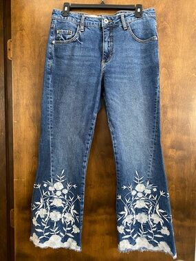 PILCRO Hi-rise Flare with gorgeous embroidery on hem! Make a statement in these!
